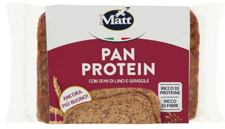 Matt, Pan Protein, Pane Proteico Ricco di Proteine e Fibre e a Basso Contenuto di Zuccheri, Ideale per Accompagnare i Pasti o Come Base per Toast o Tartine, Confezione da 250 g