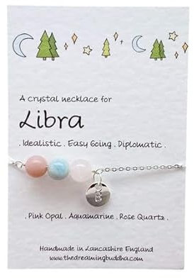 Libra Crystal Necklace, September October Birthday Gift, Zodiac Choker, Personalised Star Sign, Handmade Libra Jewellery, Birthstone Gift