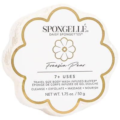 Spongellé Freesia Pear Daisy Spongette Bath Sponge | Built-in Body Wash & Body Scrubber, Shower Loofah Sponge for Women, Travel Essentials | 7+ uses