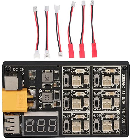 Carte de charge d'équilibre Carte De Charge De Batterie 1S PCB ABS 6 En 1 Haute Efficacité Lipo Chargeur De Batterie Plaque équilibre Carte De Charge Pour Modèle D'avion Charge De Batterie Au Lithium