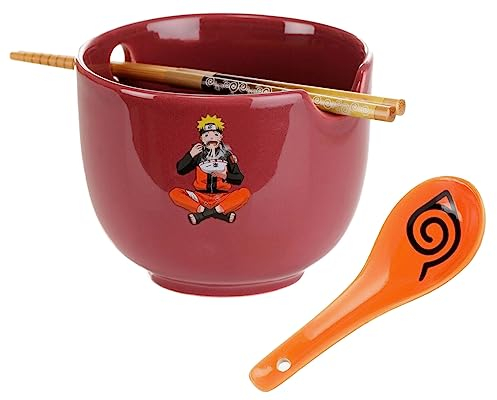 CultureFly Naruto Shippuden Lot de nouilles ramen avec bol Naruto, cuillère et baguettes en bambou réutilisables