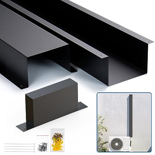 Wintcomfort Metal Line Set Cover Kit for Ductless Mini Split Air Conditioner and Heat Pump System, Decorative Mini Split AC Tubing Wall Covers Kit, 6 x 4 inch, Black