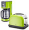 KHG Retro Frühstücksset | Toaster 2 Scheiben mit Brötchenaufsatz, 7 Bräunungsstufen 850W | Kaffeemaschine 1,5 Liter Glaskanne für 12 Tassen mit Tropfstopp 1000W | 2-teilig Lime Grün