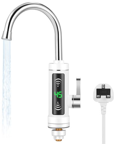 Electric Instant Heater Tap, 220V Instant Tankless Water Hot Tap, Stainless Steel Electric Hot Water Faucet, 360° Rotatable Fast Heating Tap Water Heater with LED Digital Display for Bathroom Kitchen