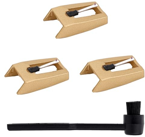 3pcs Record Player Needle Replacement with Cleaner Brush, Record Player Stylus Needle for Turntable Accessories for LP Crosley Victrola Vinyl Record Player Phonograph (Gold)
