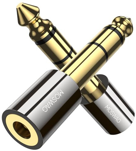 MOSWAG Adaptateur Jack 6.35mm Mâle vers 3.5mm Femelle Stéréo, 3.5mm to 6.35 mm Plaqué Or Adapter pour Cordon de Guitare, Téléphone Mobile, Ordinateur de Bureau, Ordinateur Portable (2 Pack)