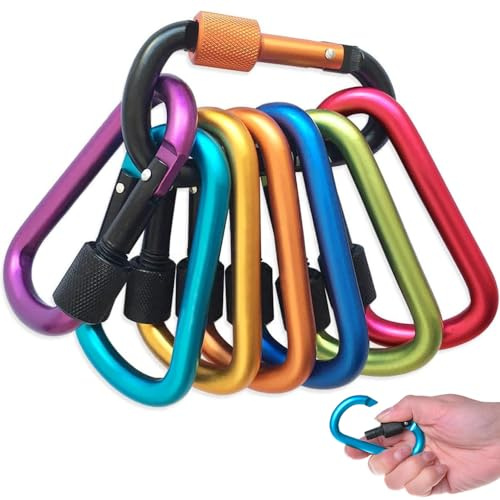 Verriegelbare Karabiner-Clips, 8 Farben Karabiner mit Schraubverschluss Mehrfunktionale Karabinerhaken für Camping Angeln Wandern Oder Reisen