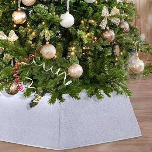 Base Albero di Natale, 65CM Peluche Finta Pelliccia Copri Albero di Natale Base, Copertura per Piede di Albero di Natale, Pieghevole Decorazione del Piede di Albero di Natale (Grigio)