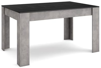 Skraut Home | Table à Manger | Meuble Salle à Manger | 140x90x76 cm | pour 6 Personnes | Meubles de Salon | Style Moderne | Noir et Ciment
