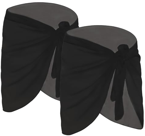 Kiiwah 2 Stück Damen Strand Wrap Sarong, Vertuschung Chiffon Badeanzug Kurz, Bikini Cover up Sexy Strand Wickelrock Sarong Pareo Schwarz