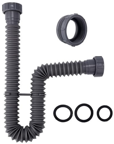 Sink Drain Kit, 1-1/2 Inch Expandable Flexible P-Trap 7.5 Inch - 17.7 Inch Flexible Sink Drain Pipe for Bathroom Sinks Kitchen Sinks