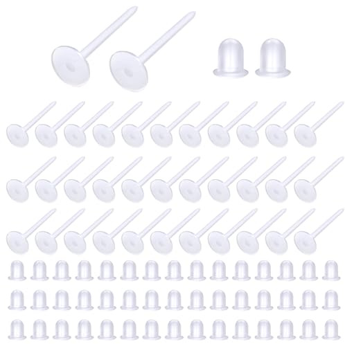 TOAOB 200 Paar 5 mm Transparente Ohrringe Pfosten und Ohrstecker | Ohrring Basteln Kunststoff Gummi Sicherheitsrücken Klare Ohrstecker Ohrringe Stopper für Ohrstecker DIY Schmuckherstellung