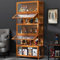 Pounjsd Großer Kapazität Klare Regal Vitrine, Glas Acryl vitrine, Bambou Bücherregal Vitrinenschrank, Holzvitrine, Braun Curio-SchräNke, 80cm Glasvitrine für Bücher, Wein, Büro, Wohnzimmer, Küche