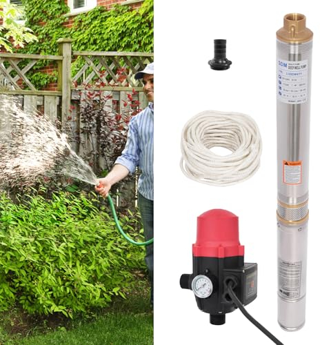 Bomba sumergible para pozos profundos, 750 W, 1 HP, con interruptor de presión, de acero inoxidable, para jardín