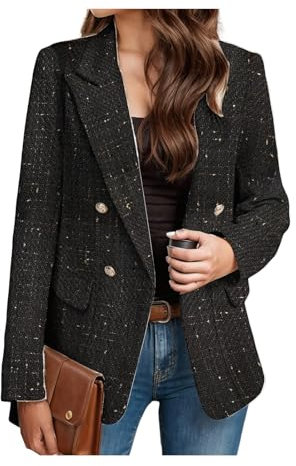 INFJMH Veste Blazer en Tweed pour Femme avec Poches, décontractée, Manches Longues, Ouverte sur Le Devant, Double Boutonnage, Costume de Travail