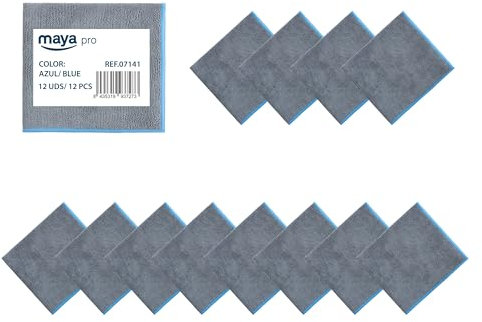 Maya Bayeta Fast 270G. Bayeta Multiusos 100% Microfibra. Gran Poder de Absorción. Limpieza Sin Marcas para Cualquier Superficie. Pack de 12 bayetas. (Azul)