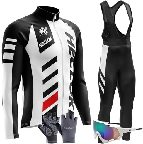 Radtrikot Set Herren Langarm Rennrad Trikot Rennrad Bekleidung MTB Fahrrad Anzug Trägerhose mit Gel Gepolstert Frühling Sommer Herbst Trikot Fahrradbekleidung Set (TYP-1,L)