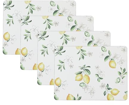 Laura Ashley Kork-Tischsets, 40,6 x 30,5 cm, für Küche und Esstisch, hitzebeständig, langlebig, leicht zu reinigen, Zitronenblumen, 4 Stück
