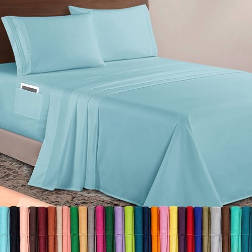 Elegant Comfort Luxurious 1500 Premium Hotel Quality Microfiber 4-Piece Sheet Set, 18-24 Inches Deep - Extra Deep Pocket Sheets - Ultra Soft 4PC Deep Pocket Sheets, Full, Aqua Blue