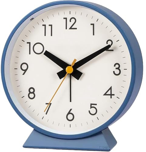 Tyme Wecker Analog, Ohne Ticken, Analog Tischuhr Nachttischuhr Alarmwecker, Modischer Runder Metall Nachttisch Wecker Laut für Tiefschläfer (Blau)