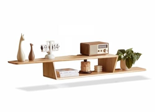 Unidad de TV flotante- Soporte flotante de madera de haya for TV montado en la pared de 59 pulgadas, estante flotante estrecho for TV, estante de madera for consola multimedia for almacenamiento debaj