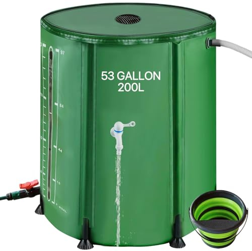 Grün 200L Faltbare Regentonne 53 Gallonen Tragbare Regenwassersammelfass PVC Regenwassersammelsystem mit Zapfhahn Wasserfass mit Eimer für Garten Wasserfänger
