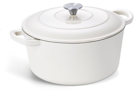 Onader Dutch Oven Topf mit Deckel, emailliertes Gusseisen, rund, für Sauerteigbrot, zum Backen von Sauerteigbrot, 6 l, Weiß