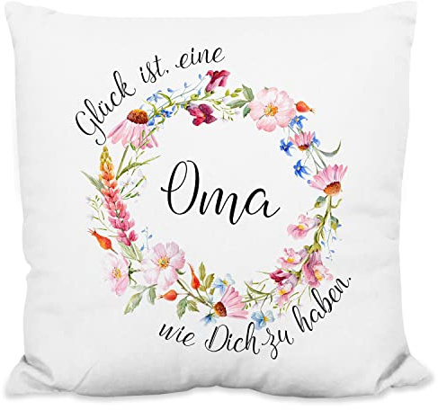 True Statements Kissen „Glück ist eine Oma wie Dich zu haben“ - 40x40cm, inkl. Kissen-Füllung | Zierkissen, Geschenk-Idee
