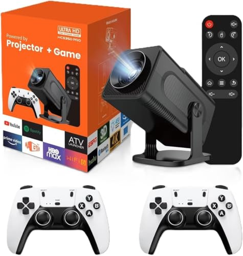Générique Projecteur de jeu HCS350 Pro Android 11, carte TF 64 Go, contrôleur de jeu sans fil, double WiFi, projecteur de cinéma maison portable 1920 x 1080P (Hcs350pro noir)