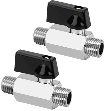 Messing Mini Kugelhahn, 2 Stück Messing Vernickelt Kugelhahn 3/8 AG x 3/8 AG, Kugelhahn Absperrhahn mit Griff für Wasser, Öl, Garten