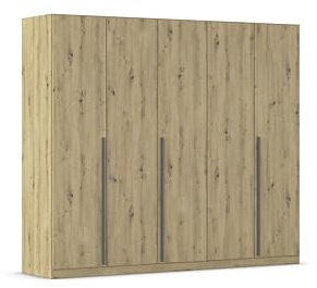 Rauch Möbel ALBA, Kleiderschrank, Farbe Eiche Artisan, Breite 226 cm | Schrank, 5-türig, Zubehör Basic, für Schlafzimmer, Kinderzimmer, Babyzimmer, Homeoffice, Garderobe, Flur