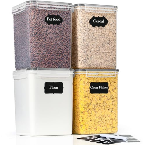GoMaihe 5.2L Groß Vorratsdosen mit Deckel: 4er Mehl Behälter mit Etiketten & Marker | Luftdicht Aufbewahrungsbox Küche Ideal für 5lb Zucker, Müsli, Cornflakes| BPA-FREI | Spülmaschinenfest