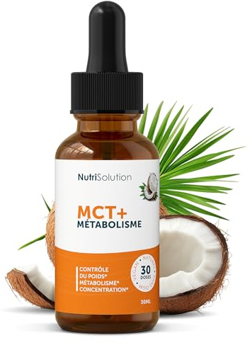 MCT+ par Nutrisolution: Extrait d'Huile de Coco Premium - Stimule le Métabolisme avec Schisandra, Rhodiola & Thé Vert - Brûle la Graisse Abdominale - 30ml Gouttes Liquides (1)