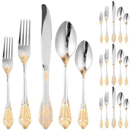 Luxury 20 Pcs Stainless Steel Flatware Set Service for 4 Fine Silverware Set with Matte Polish Home Party Restaurant Dishwasher Safe