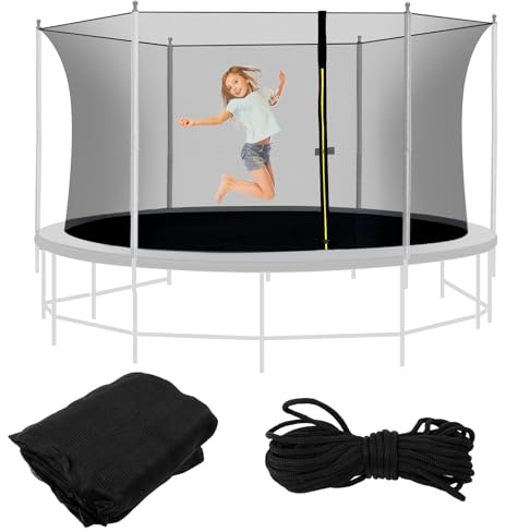 Fyeme Trampolin Netz 244/305/366 cm Sicherheitsnetz Trampolin mit Seil 6/8 Stangen Doppelt Geschlossener Eingang Ersatznetz Trampolinnetz für Bodentrampolin Outdoor