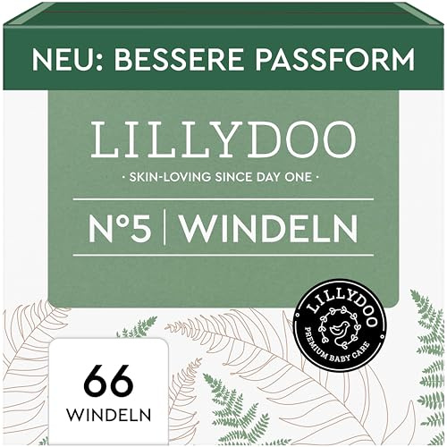 LILLYDOO hautfreundliche Windeln, Halbmonatsbox, Größe 5 (11+ kg), 66 Stück | Sicherer Auslaufschutz, Ohne Parfüme & Lotionen für empfindliche Haut, in Papier verpackt, Dermatologisch getestet
