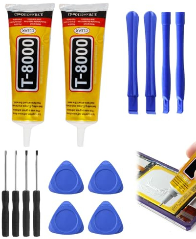 Donvuka 2 Satz T8000 Handy-Display-Kleber mit Kofferraumzubehö, Handy Kleber Rückseite 110 ml Mehrzweckkleber Feine Kanülen-Design Wasserfest und überstreichbar, für Smartphone Display Rissreparatur