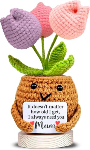 Crochet Tulip Mum Gift with Sweet Message – “I Always Need You Mum” – Handmade Mother’s Day Gift, Birthday Gifts for Mums, Cute Appreciation Keepsake, Thank You Mum Present