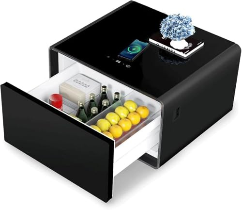 Table de chevet intelligente avec réfrigérateur intégré et chargement sans fil, design sûr et stable pour chambre à coucher