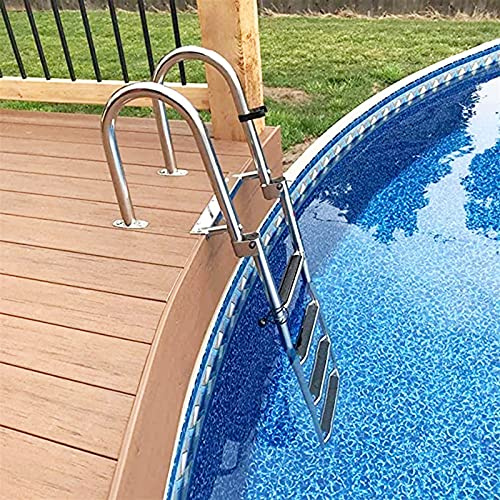 Aioneer Badeleiter Für Schwimmbäder, Pontons Und Stege, Extra Lange Einstiegsleiter Von Hinten Mit 4 Rutschfesten Stufen, Robuste Ausführung Aus Edelstahl