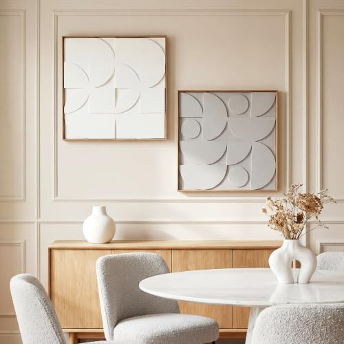 HOMCOM Wanddeko 3D 2er Set 80 cm Geometrisch Wanddekoration Modern Weiß | Wand Deko, Wohnzimmer, Schlafzimmer, Flur