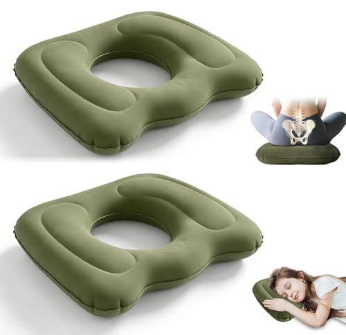 2 Stück Aufblasbares Donut Kissen Hämorrhoiden Sitzkissen Ergonomisches Sitzkissen Orthopädisch mit Sitzring Steißbein Entlastung Tragbar für Steißbein Ischias, Wundliegen, Bürostuhl Rollstühle Reisen