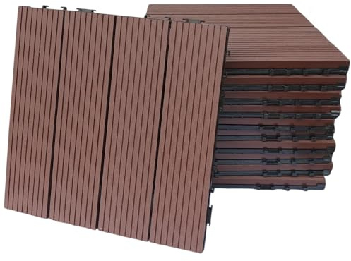 WPC-Fliesen für den Außenbereich, zum Stecken, für Terrasse, Balkon, Garten, Pool, Holzoptik, rutschfest, PVC-Basis, braun, 11 Stück