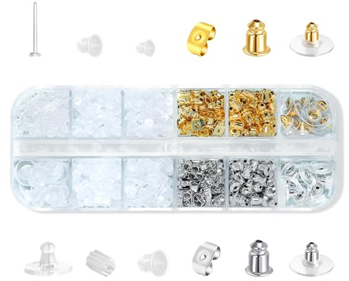 HMCEY 600 Piezas Tuercas Pendientes 12 Estilos,Cierres Pendientes Seguridad,Topes Pendiente Silicona Hipoalergénico,Earring Backs,Accesorios para Hacer Bisuteríapara Recambio, Reparación de Joyas