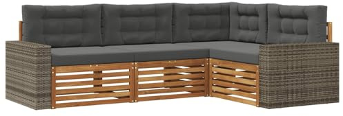 vidaXL Outdoor-Sofagarnitur 4 pcs Natur und Anthrazit, Patio Lounge, modernes Outdoor-Sofa, wetterbeständige Eckbank, robuster Gartenmöbel, Bequeme Terrassenbestuhlung