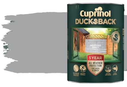 Milena 5L Ducksback Herring Grey Waterproof Shed Paint, Wax Enriched Fence Paints 5 Year All Weather Protection, Non Drip, Renovate Garden Furniture Quick Drying (Herring Grey, 5 Liters)