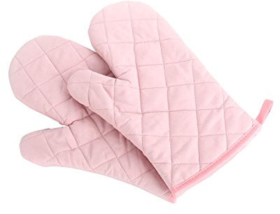 Oven Mitts, Premium Heat Resistant Kitchen Gloves Cotton & Polyester Quilted Oversized Mittens, 1 Pair Pink