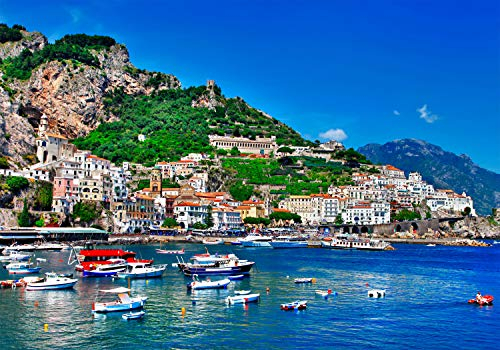 wandmotiv24 Fototapete Italien, Almafiküste, XL 350 x 245 cm - 7 Teile, Wanddeko, Wandbild, Wandtapete, Meer, Blauer Himmel, Urlaub M0291