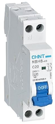CHINT 70018 NBH8-INTERRUTTORE MAGNETOTERMICO 1P+N 20A CURVA C 4, 5KA 1MOD 190237