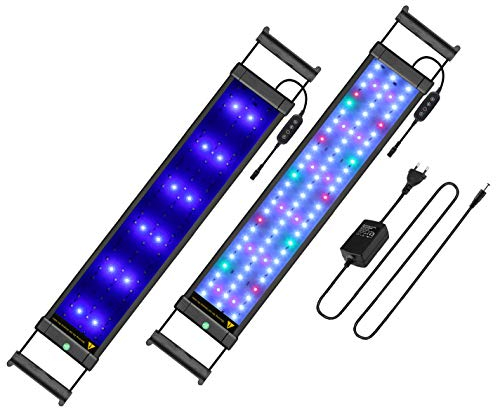 BELLALICHT Plant Aquarium LED Beleuchtung voll Spectrum mit verstellbarer Halterung, Timer, dimmbare Aquariumbeleuchtung für Wasserpflanzen und Süßwasser 16W 3 Mode Weiß Blau Rot Grün 50-70CM